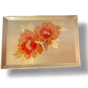 Vintage Hand Crafted Otagiri Japan Melamine Tray Gold with Flowers 7.5"x5.25"